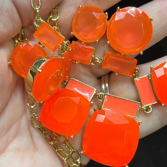 Kate Spade "Cause A Stir" Orange Stone Enamel Gold Plate Statement Necklace - Picture 12 of 12